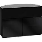 Oslo 329CR 44" Tall Corner TV Stand Cabinet for Center Speaker in Black Oak with Smoked Black Glass